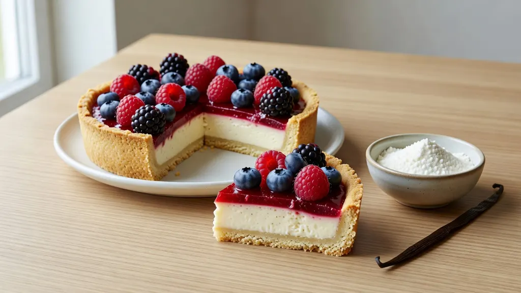 Weganska Tarta Panna Cotta z Galaretka i Owocami Lesnymi