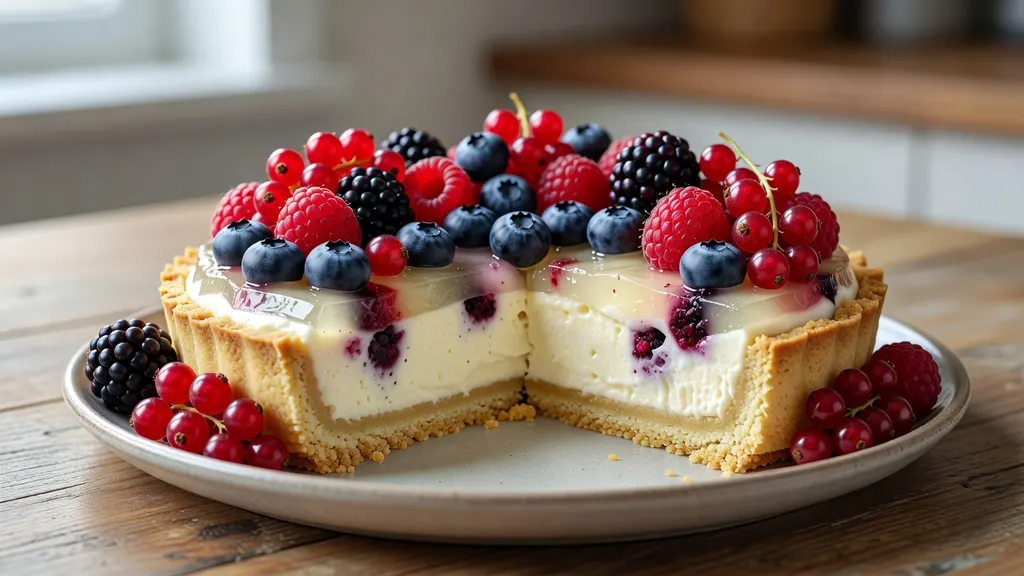 Weganska Tarta Panna Cotta z Galaretka i Owocami Lesnymi