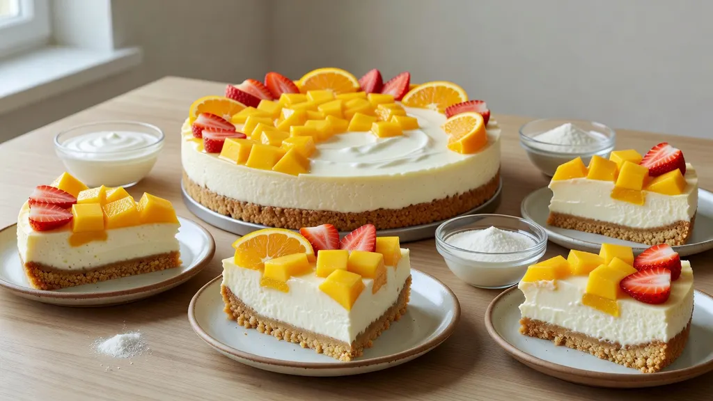 Weganski Sernik Jogurtowy z Mango Truskawkami i Pomarancza